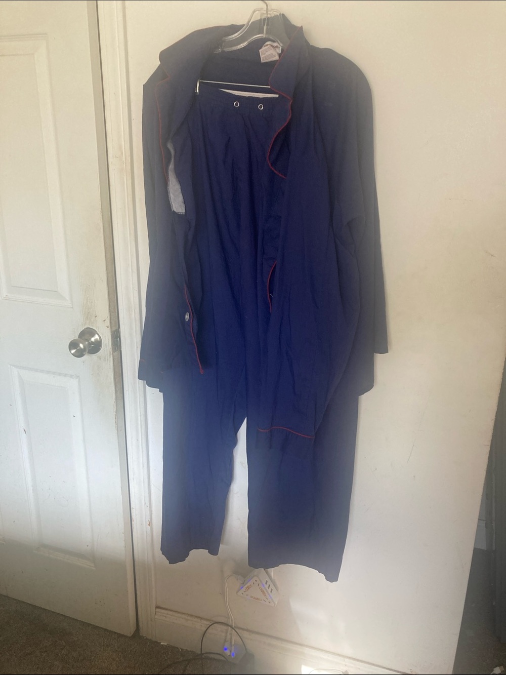 Navy Pajama Set with Red Contrast Piping
